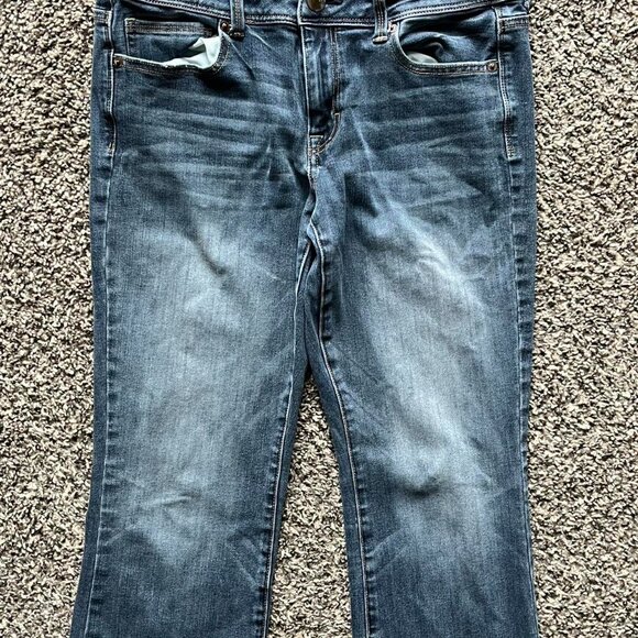 American Eagle Jeans Women 10 Long Blue Denim Kick Boots Bootcut Stretchy - Picture 4 of 8